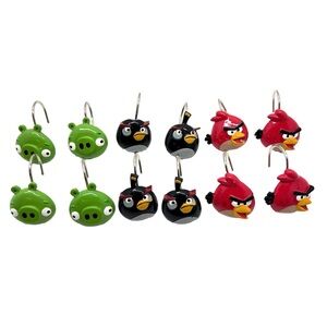 Angry Bird Bathroom 12 Pieces Shower Curtain Hooks Preowned